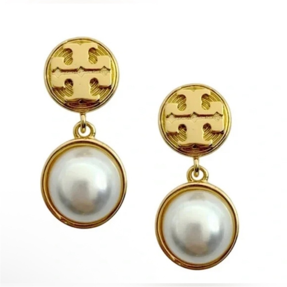 NIP Tory Burch Roxanne Drop Earrings Gold Tone / Pearls